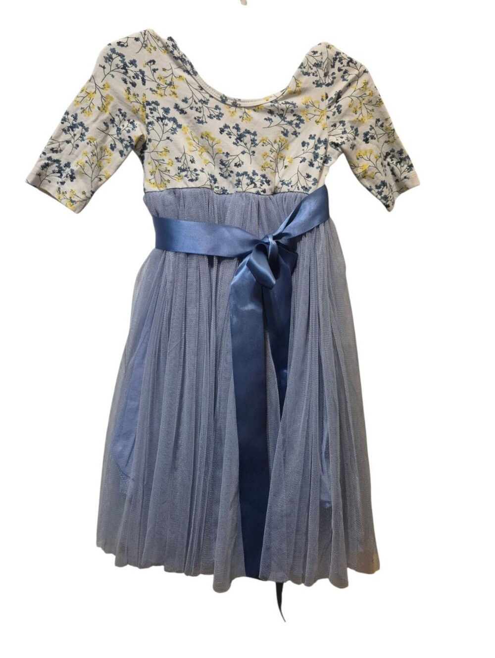 Satin Tie-Front Dress - Navy & yellow